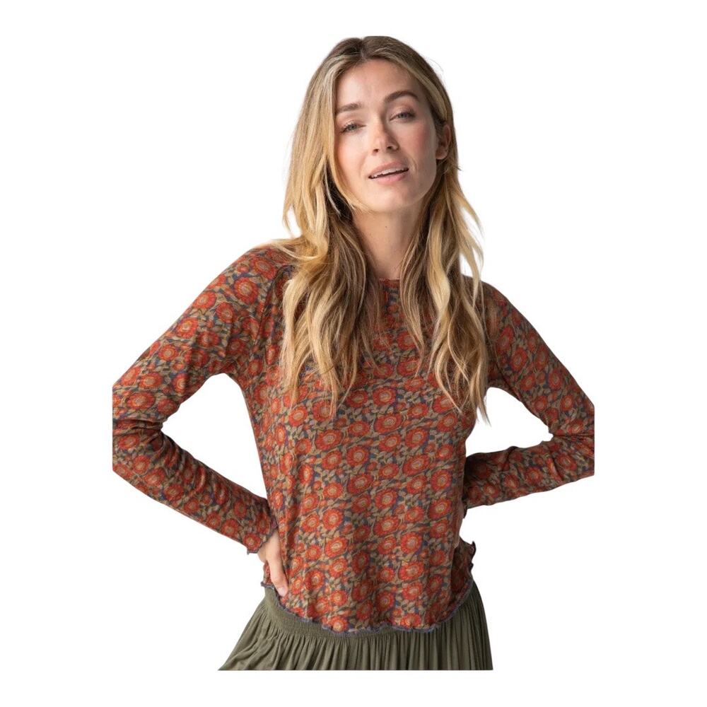 NATURAL LIFE Rust Orange Floral-Print Long Sleeve Tee
